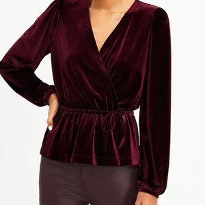 NWT! Maroon/Deep Red LOFT Velour Wrap Top